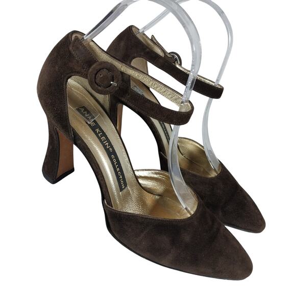 ANNE KLEIN! CHIC CHOCOLATE BROWN GENUINE SUEDE LEATHER STYLIZED HEELS! SZ 7M - Picture 11 of 11